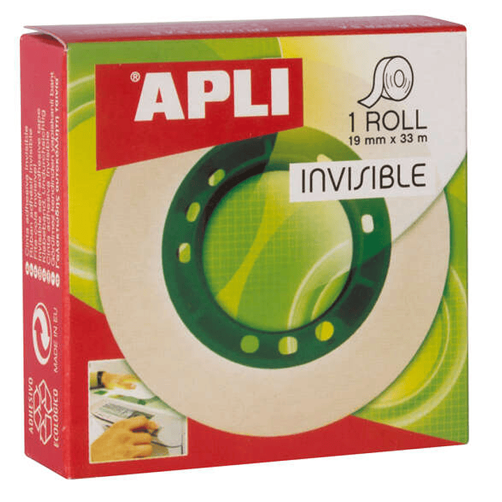 Apli Cinta Adhesiva Invisible 19mm x 33m - Facil de Cortar - Resistente - Ideal para Uso en Oficina - Transparente 1