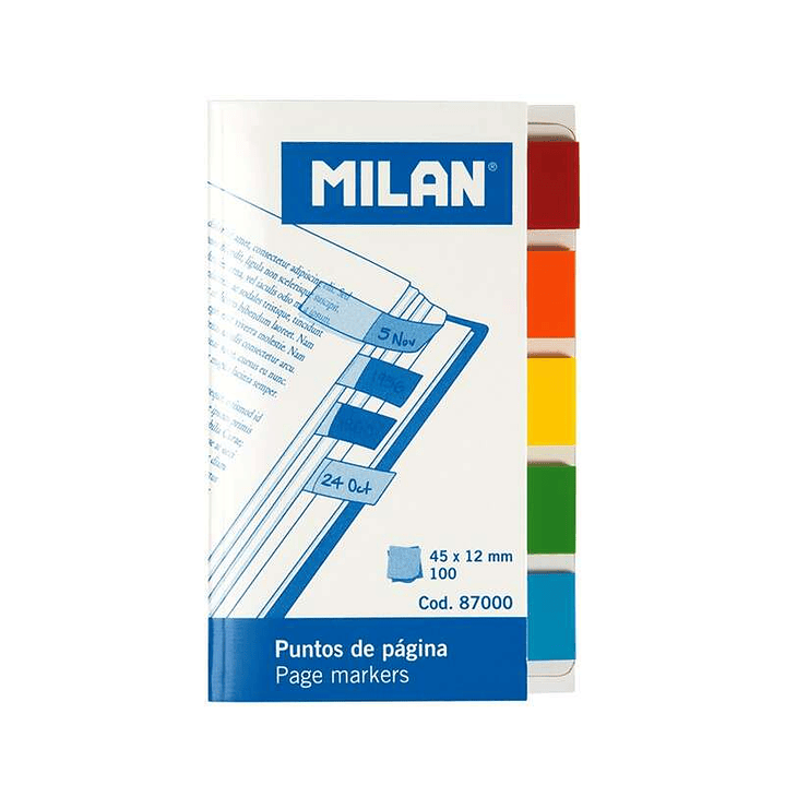 Milan Bloc de 100 Puntos de Pagina de Colores - Parte Transparente Adhesiva - Plastico - Removibles - Medidas 45mm x 12mm - Colores Surtidos 1
