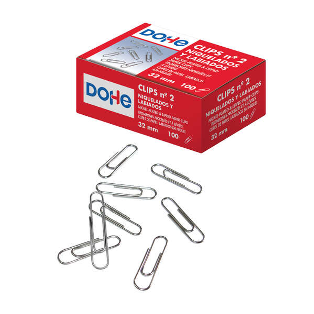 Dohe Pack de 100 Clips Labiados Nº2 32mm - Niquelados 1