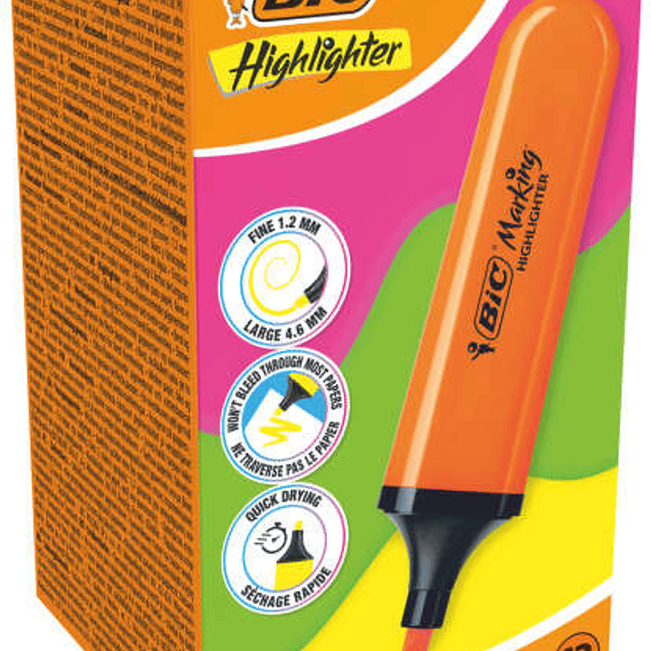 Bic Marking Highlighter Flat Marcador Fluorescente - Punta Biselada - Trazo entre 1.70 y 4.80 mm - Tinta con Base de Agua - Color Naranja 1