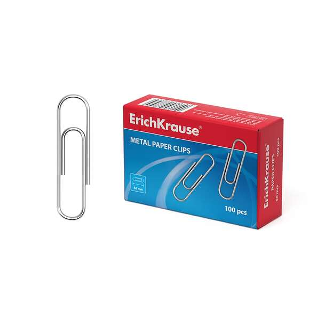 Erichkrause Caja de 100 Clips Metalicos 50mm - Alta Resistencia y Durabilidad - Resistente a la Corrosion - Sin Manchas ni Arañazos - Color Plateado 1