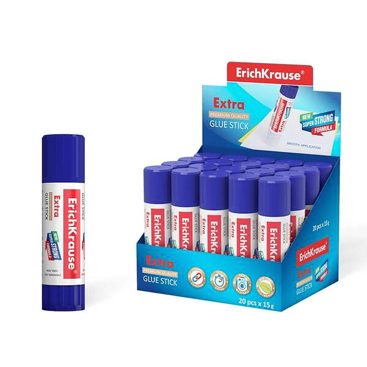 Erichkrause Pegamento en Barra Extra 15gr - Formula Super Fuerte - Consumo Economico - Adhesion Rapida y Fiable - Facil de Lavar con Agua - No Toxico  1