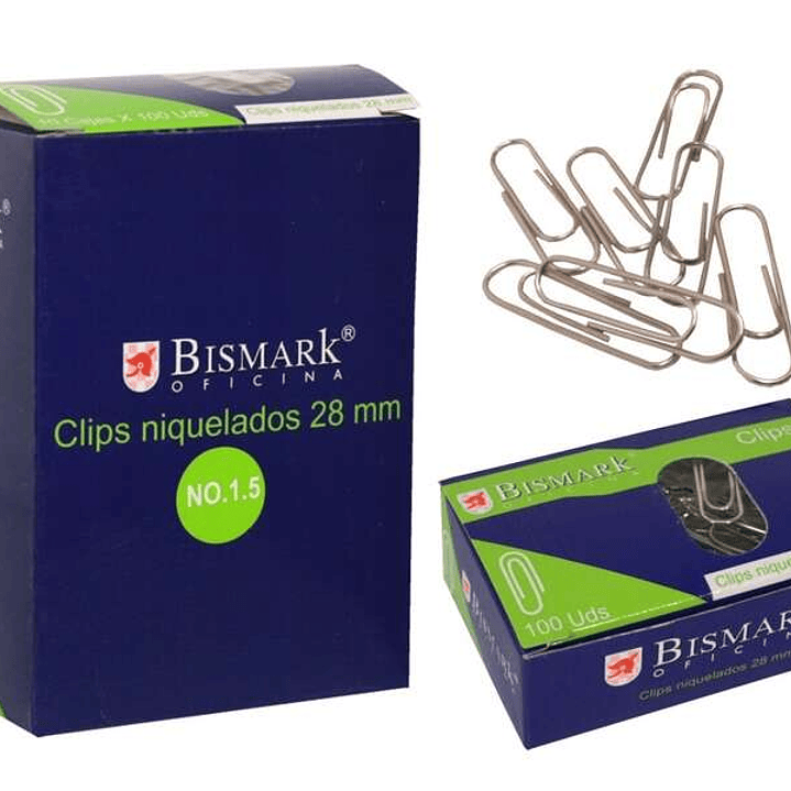 Bismark Pack de 100 Clips Nº1.5 28mm - Niquelados 1
