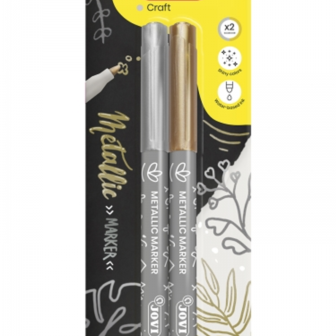 Jovi Metallic Marker Blister 2 Rotuladores Metalicos Oro y Plata - Tinta Base Agua - Efecto Metalico - Ideal para Papel Oscuro - Removible en Superfic 1