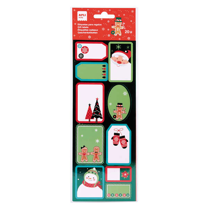 Apli Pack de 20 Etiquetas Adhesivas Navideñas para Regalos - Tamaños y Diseños Surtidos - Espacio para Escribir 1