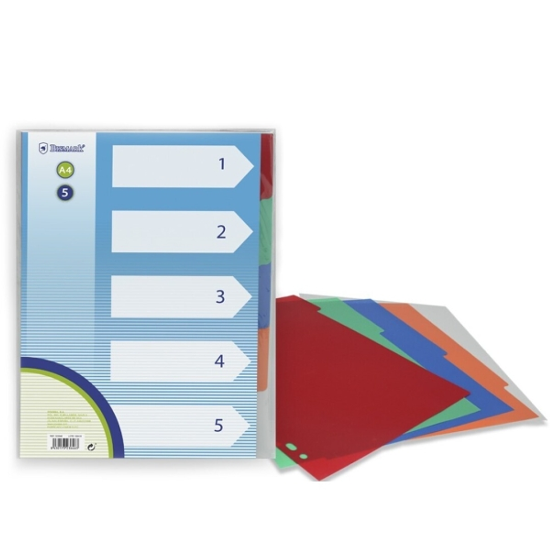 Bismark Pack de 5 Separadores de Polipropileno - Tamaño A4 - Multitaladro - Colores Surtidos 1