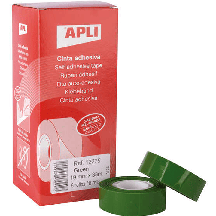 Apli Cinta Adhesiva Polipropileno 19mm x 33m - Resistente al Desgarro - Facil de Cortar - Adhesivo de Alta Calidad - Color Verde 1