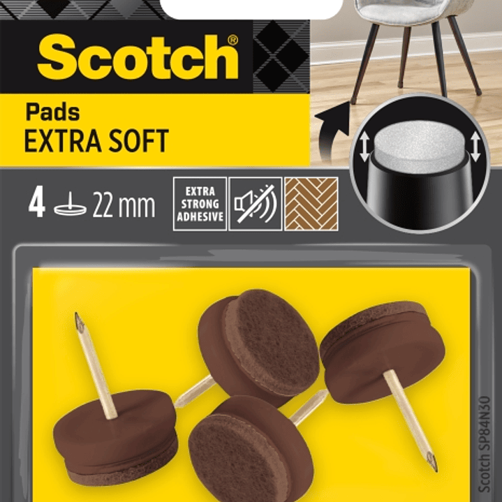 Scotch Pack de 4 Almohadillas de Fieltro con Clavo - Extrasuaves - Diametro de 22mm - Color Marron - SP84N30 1