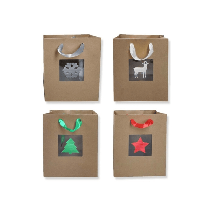 Bismark Bolsa de Papel Kraft Navidad Grande con Ventana - Medidas 23x33x10cm - 4 Diseños Diferentes 1