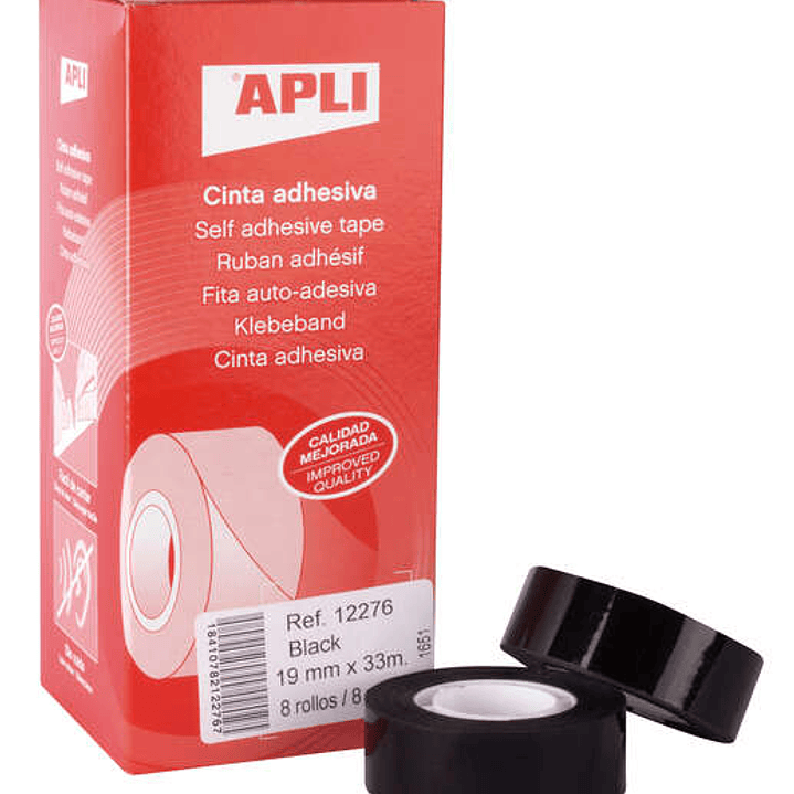 Apli Cinta Adhesiva Negra 19mm x 33m - Resistente al Agua y a la Intemperie - Facil de Cortar con las Manos - Ideal para Uso en Exteriores Negro 1
