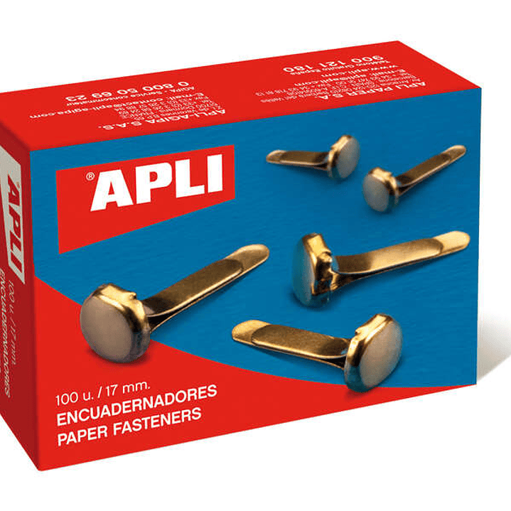 Apli Caja de 100 Encuadernadores Metalicos Dorados 17mm - Sin Arandela - Aptos para Todo Tipo de Documentos - Ideales para Encuadernar y Manualidades 1