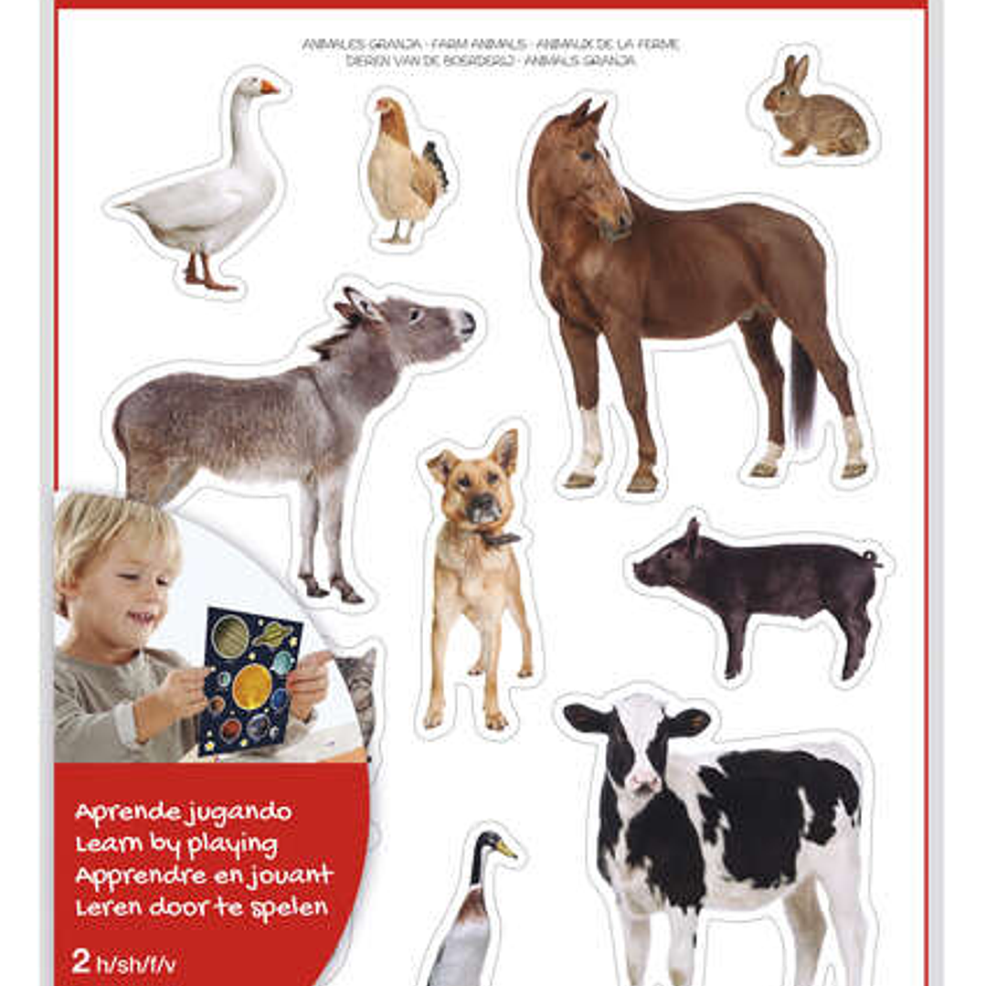 Apli Bolsa de Gomets Tematicos Realistas Animales de la Granja - 24 Gomets - Adhesivo Removible - Desarrollo de Habilidades Motoras - Normas de Calida 1