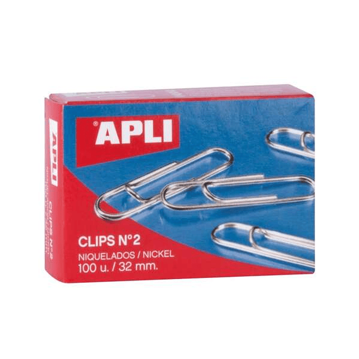 Apli Pack de 100 Clips Niquelados Nº2 32mm 1