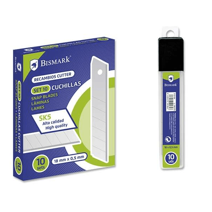 Bismark Blister de 10 Cuchillas de Recambio en Acero de Alta Calidad - Medida 18mmx0.5mm - Acero SK5 1