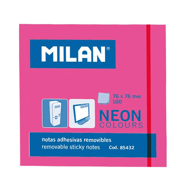 Milan Bloc de 100 Notas Adhesivas - Removibles - 76mm x 76mm - Color Rosa Neon 1