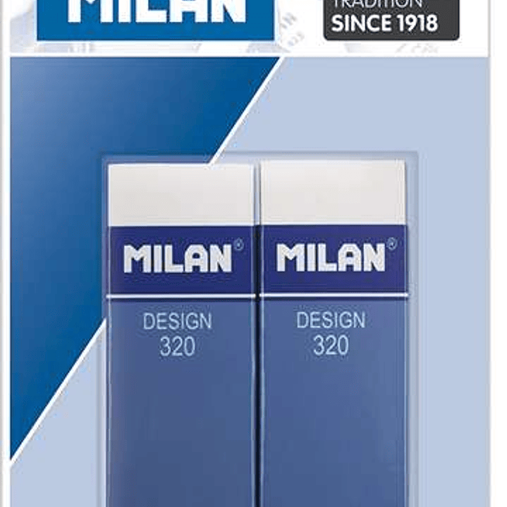 Milan Nata 320 Pack de 2 Gomas de Borrar Rectangulares - Plastico - Faja de Carton Azul - Todo tipo de Superficies - Color Blanco 1