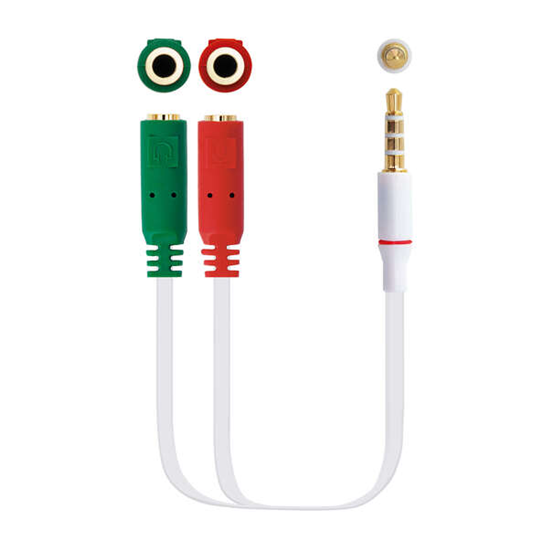 Nanocable Cable Adaptador Audio Jack 3.5mm Macho 4 Pines a 2x Jack 3.5mm Hembra 3 Pines 0.20m - Color Blanco 1