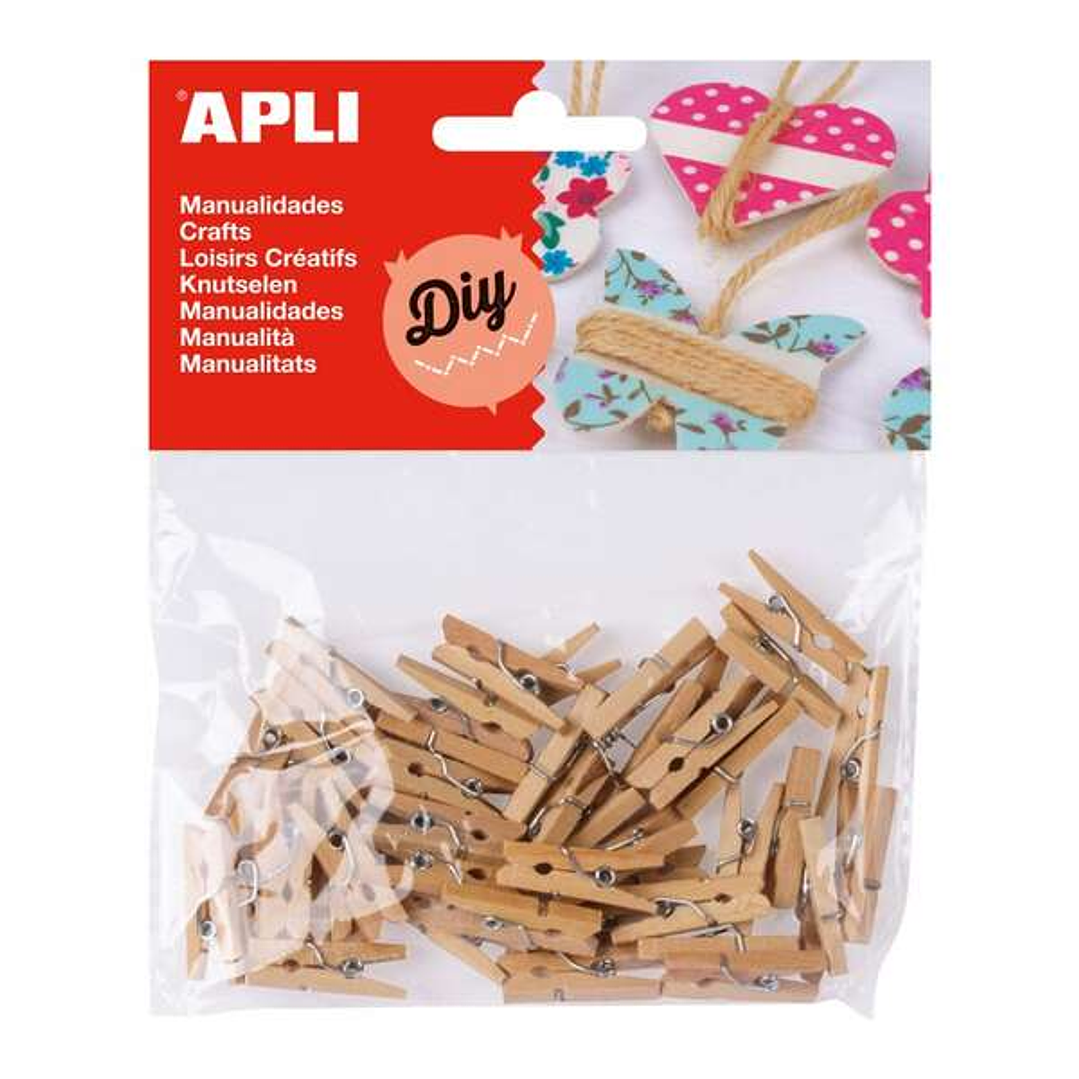 Apli Pack de 45 Mini Pinzas de Madera Natural 25 x 3 mm - Color Madera 1