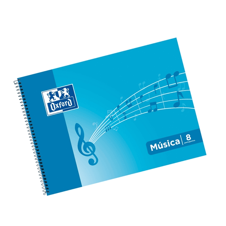 Oxford Cuaderno de Musica Espiral Formato 4º Apaisado 20 Hojas - 8 Pentagramas Interlineado de 2mm - Tapa Blanda - Color Azul 1