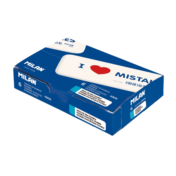 Milan 4806 Gomas de Borrar Biseladas - Miga de Pan - Caucho Sintetico - Envueltas Individualmente - Gigantes - Color Blanco 1