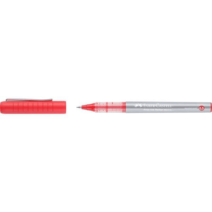 Faber-Castell Roller Free Ink Boligrafo de Tinta Liquida - Punta Conica 0,5mm - Ancho de Linea Extrafino - Clip de Metal - Color Rojo 1