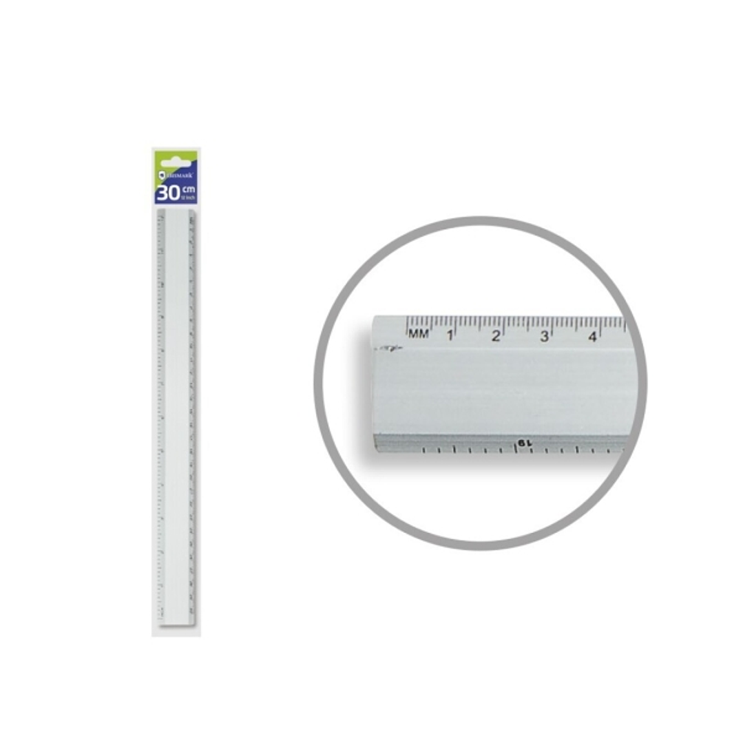 Bismark Regla Milimetrada 30cm - Fabricada en Aluminio - Con Bisel para las Lineas a Tinta - Color Aluminio 1