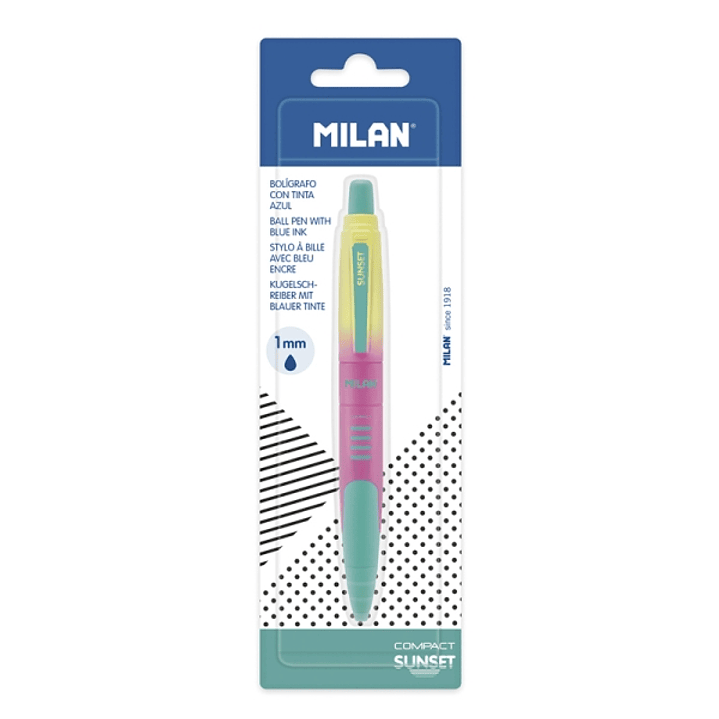 Milan Compact Sunset Blister con 1 Boligrafo de Bola Retractil - Tinta Azul - Punta Redonda 1mm - Colores Surtidos 1