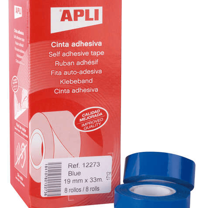 Apli Cinta Adhesiva Azul 19mm x 33m - Resistente al Agua y a la Intemperie - Facil de Cortar con las Manos - Ideal para Manualidades y Embalaje Azul 1