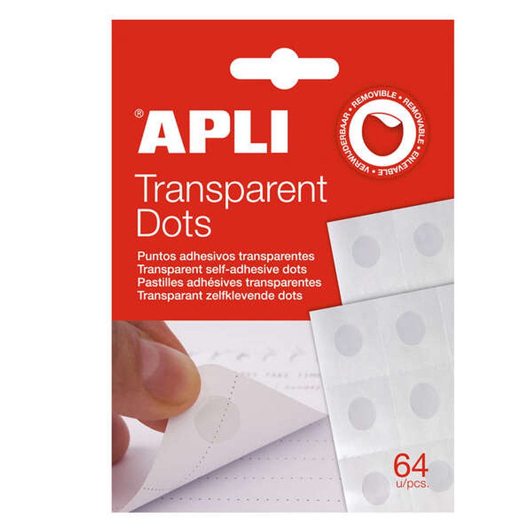 Apli Pack de 64 Puntos Adhesivos Removibles - Adhesivo Removible - Facil de Usar - Ideal para Manualidades y Oficina - Transparentes 1