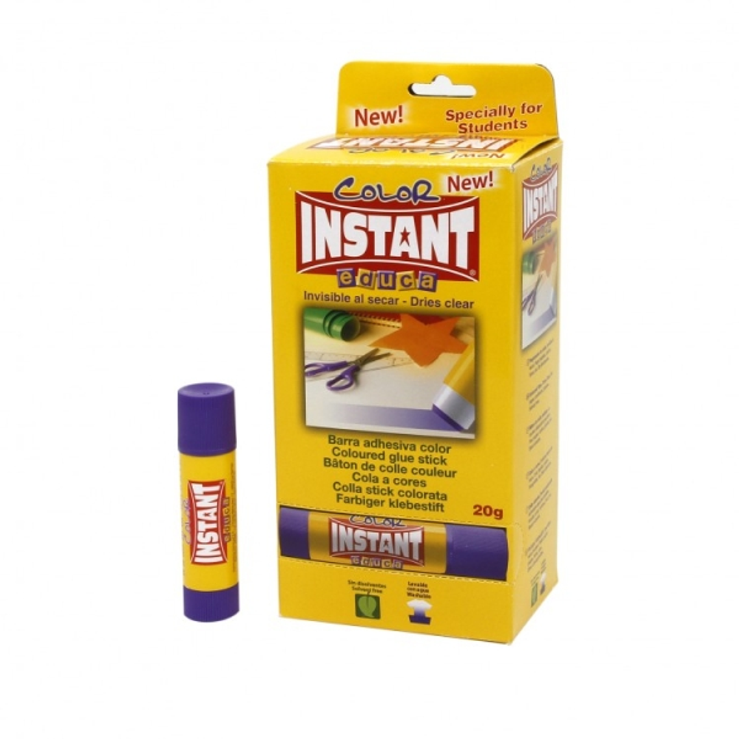 Instant Color Educa Barra de Pegamento 20grs - Apto para Uso Infantil y/o Domestico - Lavable - Sin Disolventes - Color Lila 1