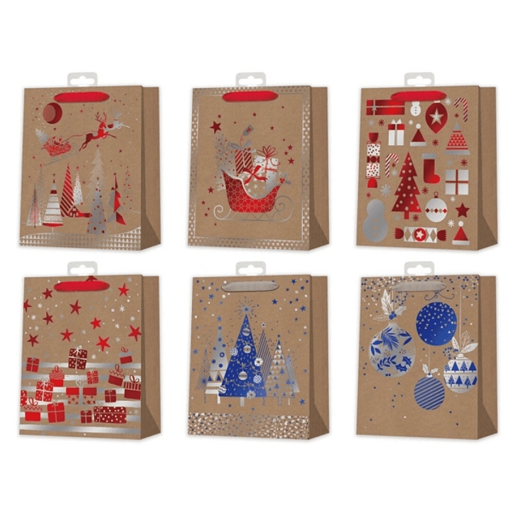 Bismark Bolsa de Papel Kraft Navidad - Impresion Foil - 6 Diseños Diferentes 1