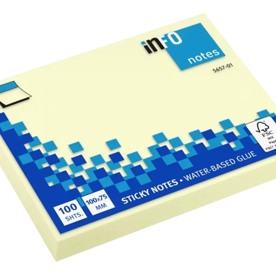 Global Notes inFO Bloc de 100 Notas Adhesivas 100 x 75mm - Certificacion FSC - Color Amarillo 1