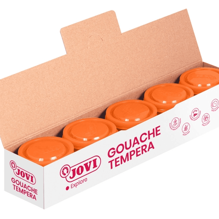 Jovi Bote de Tempera Escolar 35ml - Aplicacion en Multiples Superficies - Uso con Pincel, Rodillo o Espatula - Colores Mezclables - Color Naranja 1