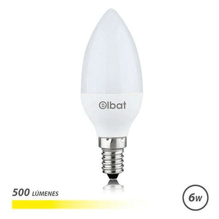 Elbat Bombilla LED - Potencia 6W - Lumenes 500 - Tipo de Luz 3000K Luz Calida - Casquillo E14 - Angulo 180º - Dimensiones 37X100mm - 30.000 Horas de V 1