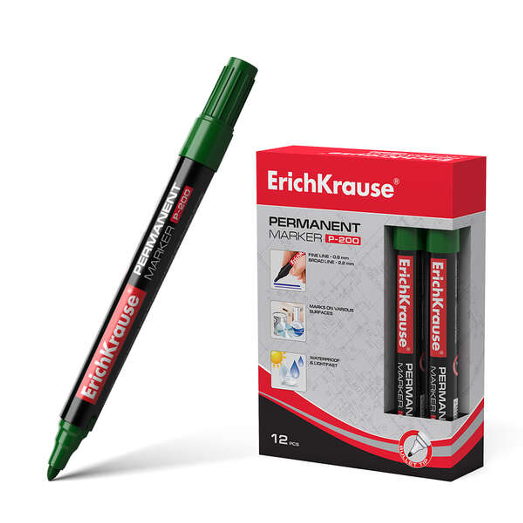 Erichkrause Marcador Permanente P-200 - Punta en Forma de Bala - Resistente al Agua y a los Rayos UV - Color Verde 1