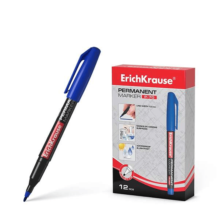 Erichkrause Marcador Permanente P-70 - Punta de Bala de 1.0mm - Resistente al Agua y a La Luz - Color Azul 1