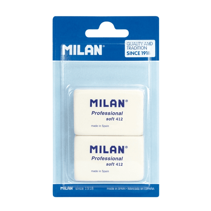 Milan Professional Soft 412 Pack de 2 Gomas de Borrar - Miga de Pan - Caucho Sintetico - Color Blanco 1
