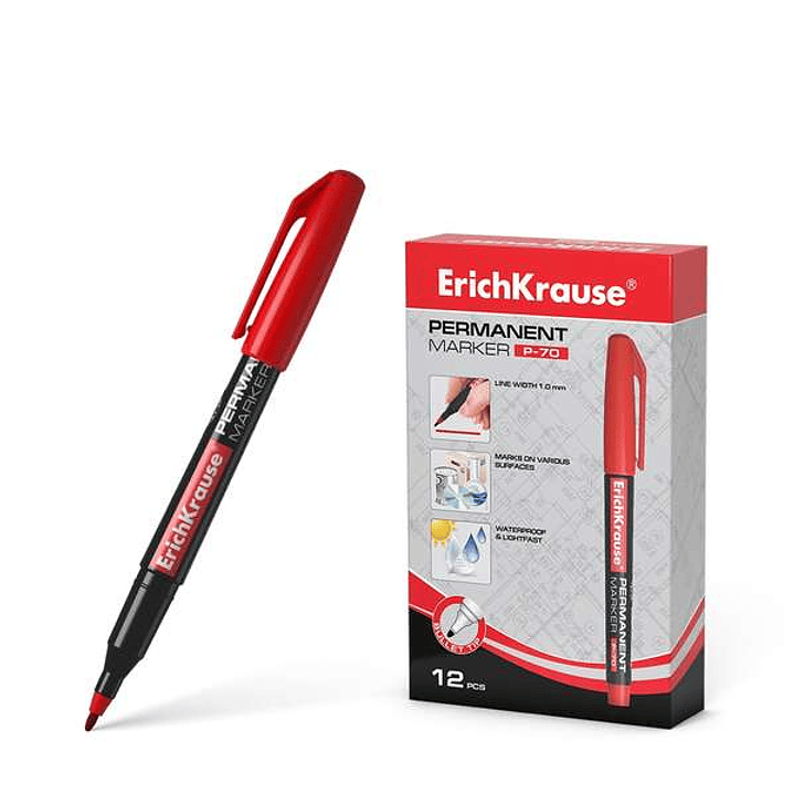 Erichkrause Marcador Permanente P-70 - Punta de Bala de 1.0mm - Resistente al Agua y a La Luz - Color Rojo 1