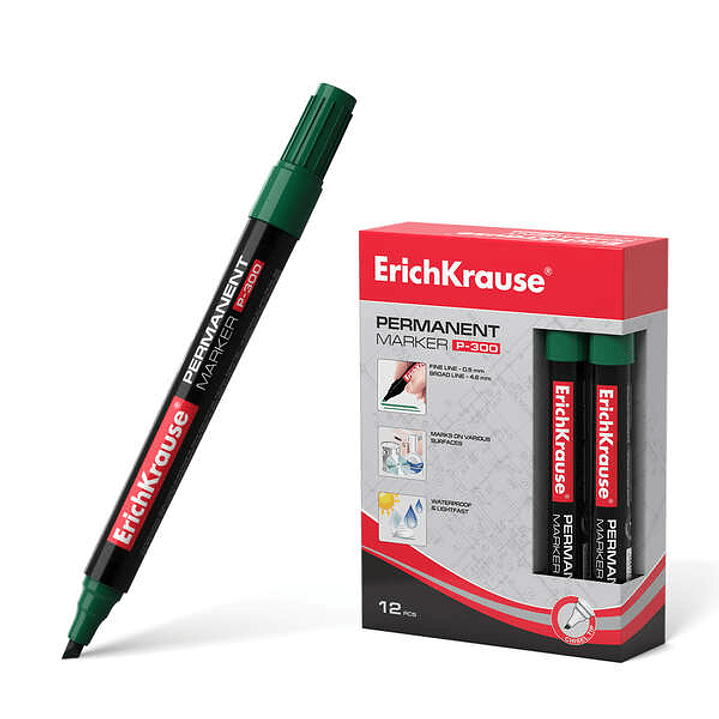 Erichkrause Marcador Permanente P-300 - Punta Biselada - Resistente al Agua y a los Rayos UV - Color Verde 1