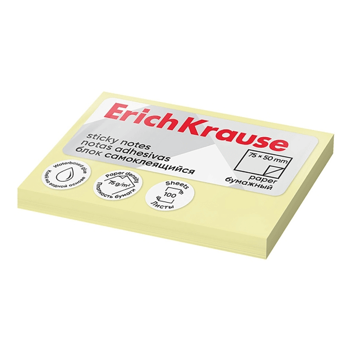 ErichKrause Bloc de 100 Notas Adhesivas 50x75mm - Removibles - Color Amarillo Claro 1