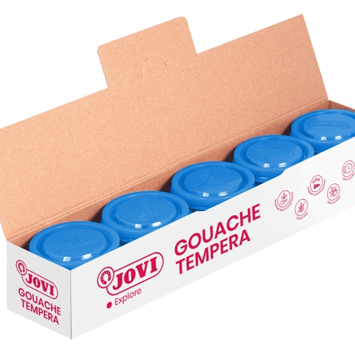 Jovi Bote de Tempera Escolar 35ml - Aplicacion en Multiples Superficies - Uso con Pincel, Rodillo o Espatula - Colores Mezclables - Color Azul Cyan 1