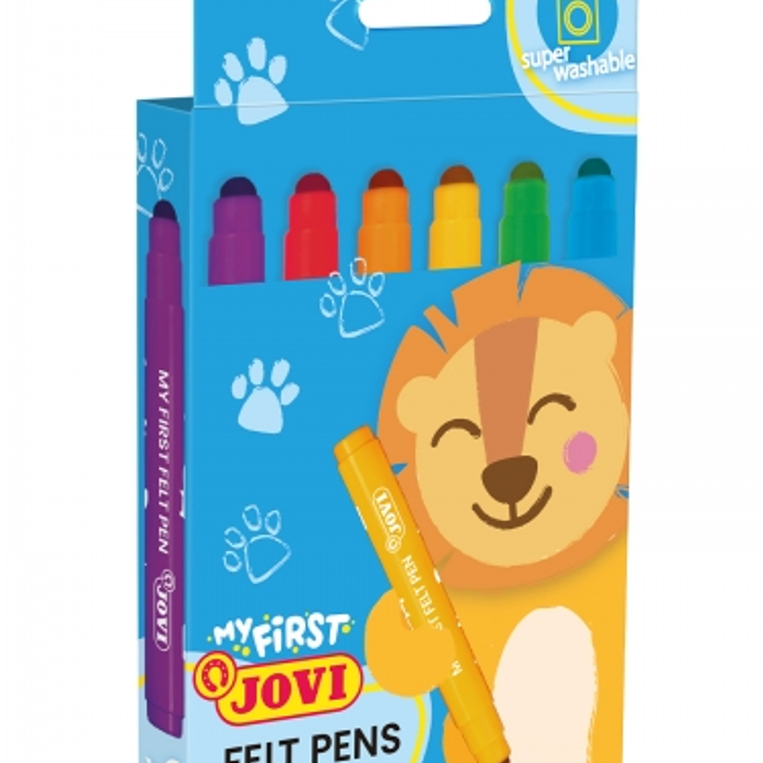 Jovi My First Felt Pen Estuche de 6 Rotuladores - Tinta Super Lavable - Tamaño Ideal para Manos Pequeñas - Punta Antihundimiento - Trazo Constante - C 1