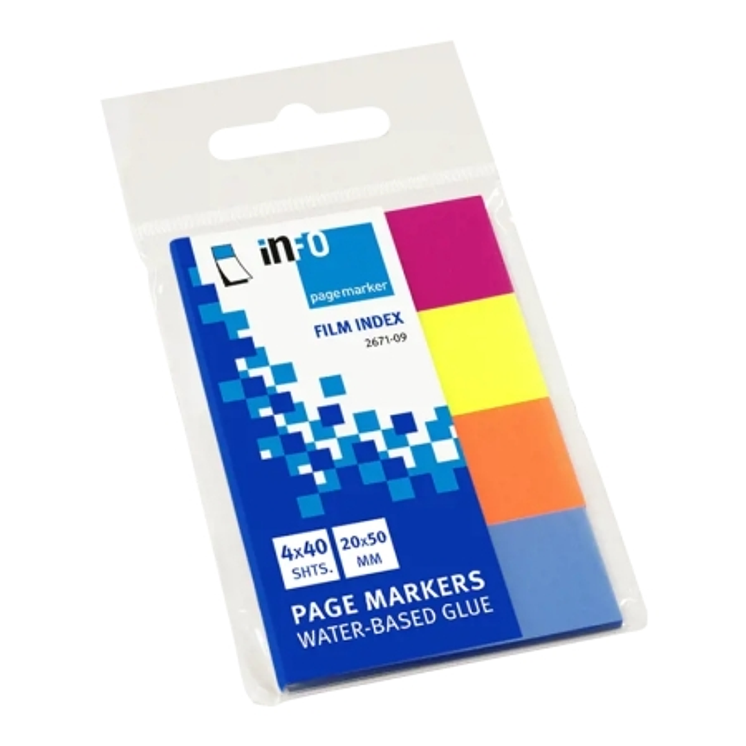 Global Notes inFO Pack de 4 Blocs de 40 Marcadores de Pagina 50 x 20mm - Colores Amarillo, Naranja, Azul y Rosa 1