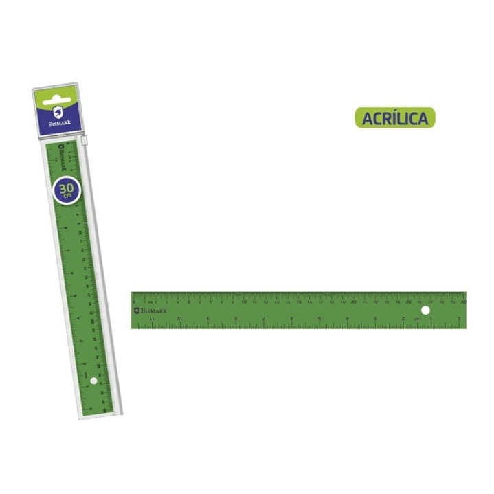 Bismark Regla Acrilica 30cm - Alta Calidad - Funda con Cierre - Color Verde 1