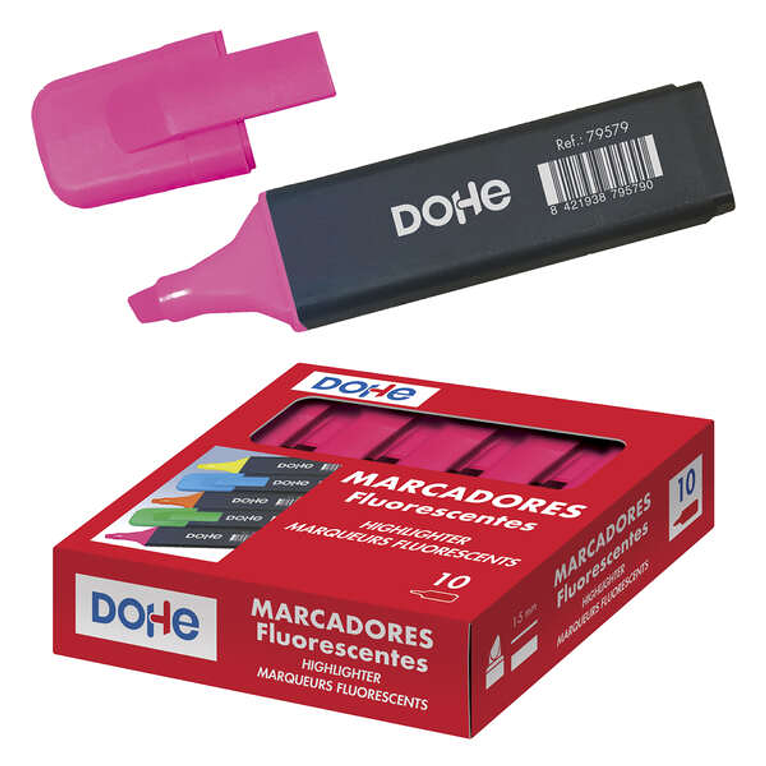 Dohe Marcadores Fluorescentes - Punta Biselada de 1-5mm - Clip en la Capucha - Apto para Todo Tipo de Papel - Color Rosa 1