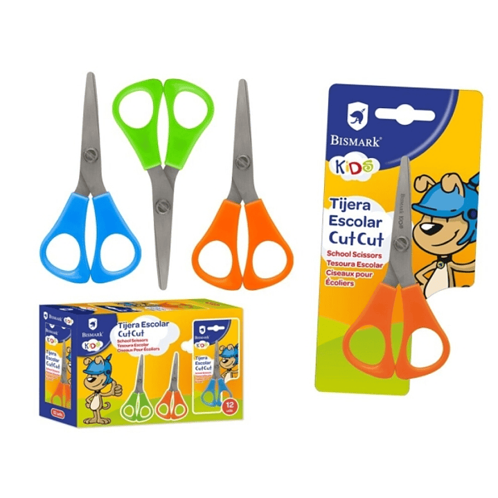 Bismark Kids Cut-Cut Tijera Escolar - Mangos en Plastico - Punta Roma - Colores Surtidos 1