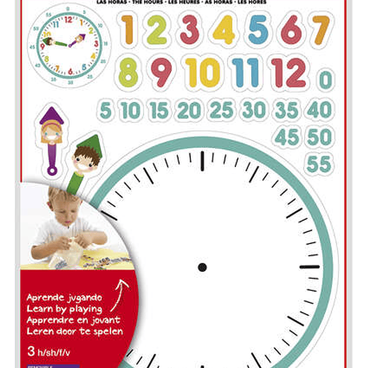 Apli Gomets Tematicos las Horas - 90 Gomets en 3 Hojas - Ayuda en el Aprendizaje de las Horas y Habilidades Motoras - Adhesivo Removible - Adhesivo Ba 1