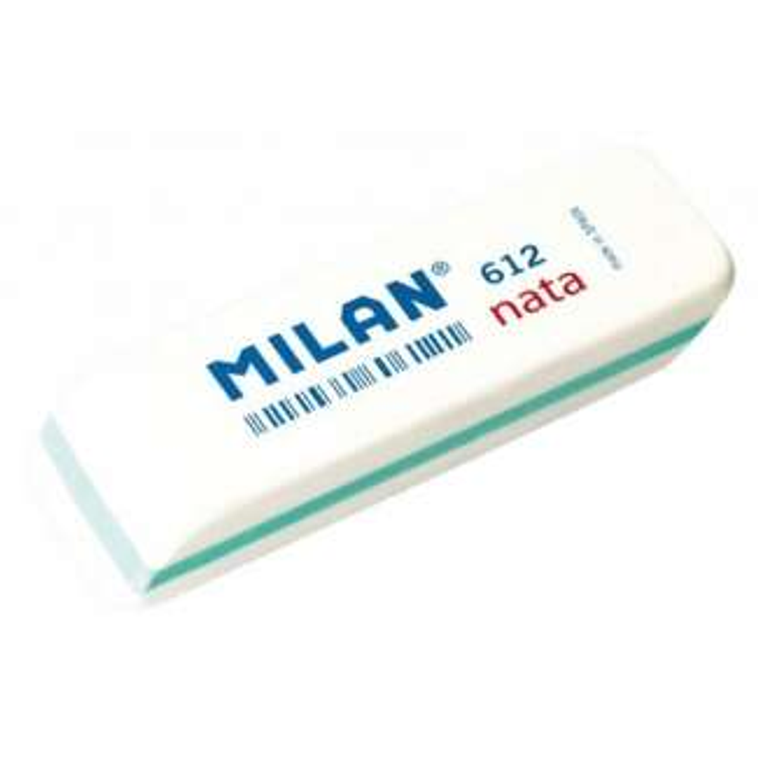 Milan Nata 612 Goma de Borrar Biselada - Plastico - Suave - No Abrasiva - Color Blanco 1