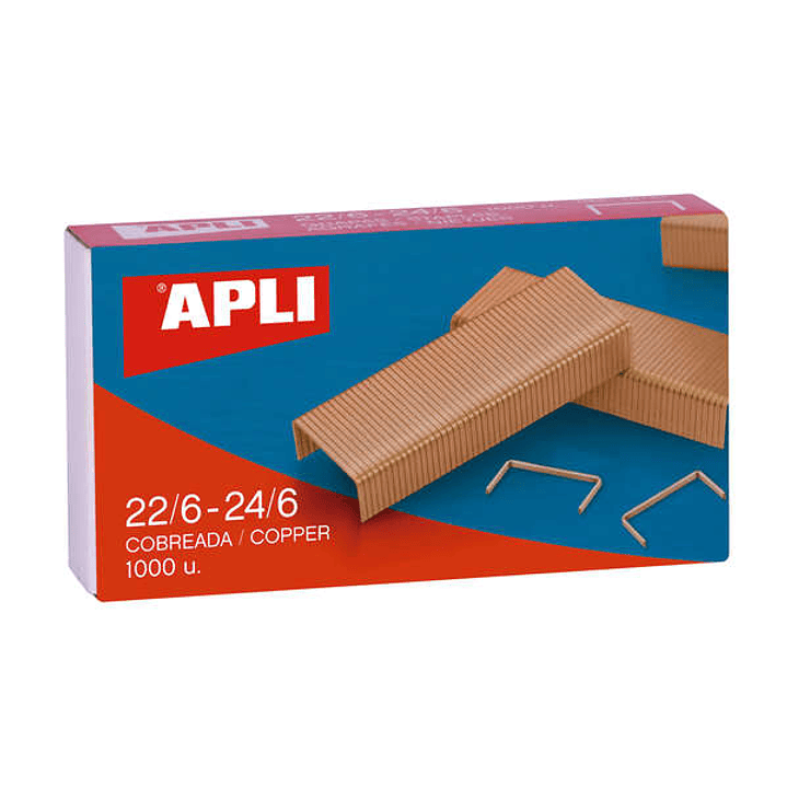 Apli Grapas de Cobre Galvanizadas 22/6 - 24/6 - Capacidad de 30 Hojas - Material Duradero y Resistente - Extremos Afilados para Un Grapado Preciso 1