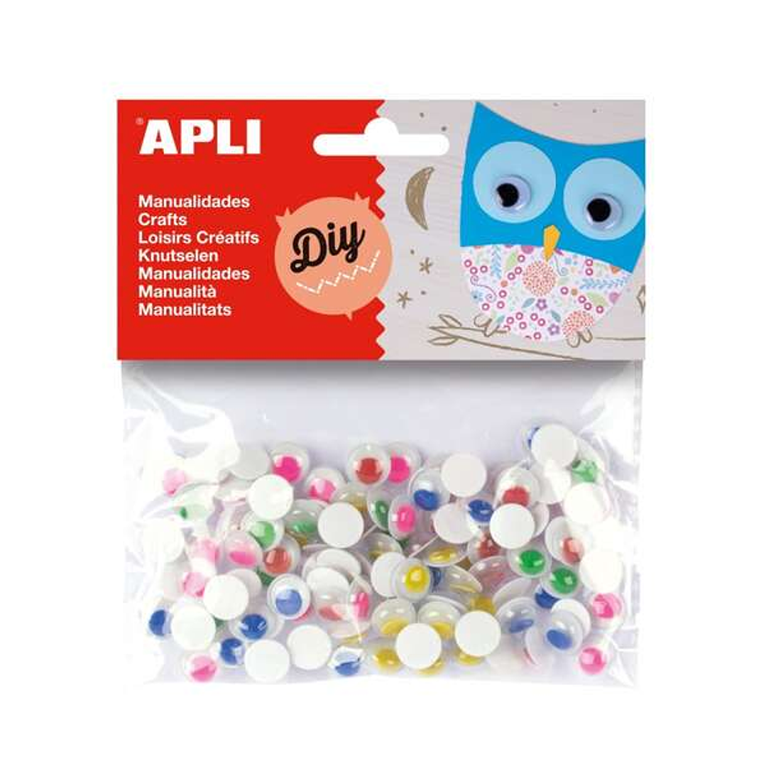 Apli Pack de 100 Ojos Moviles Redondos Adhesivos - Medidas Surtidas Ø 10 mm - Colores Surtidos 1